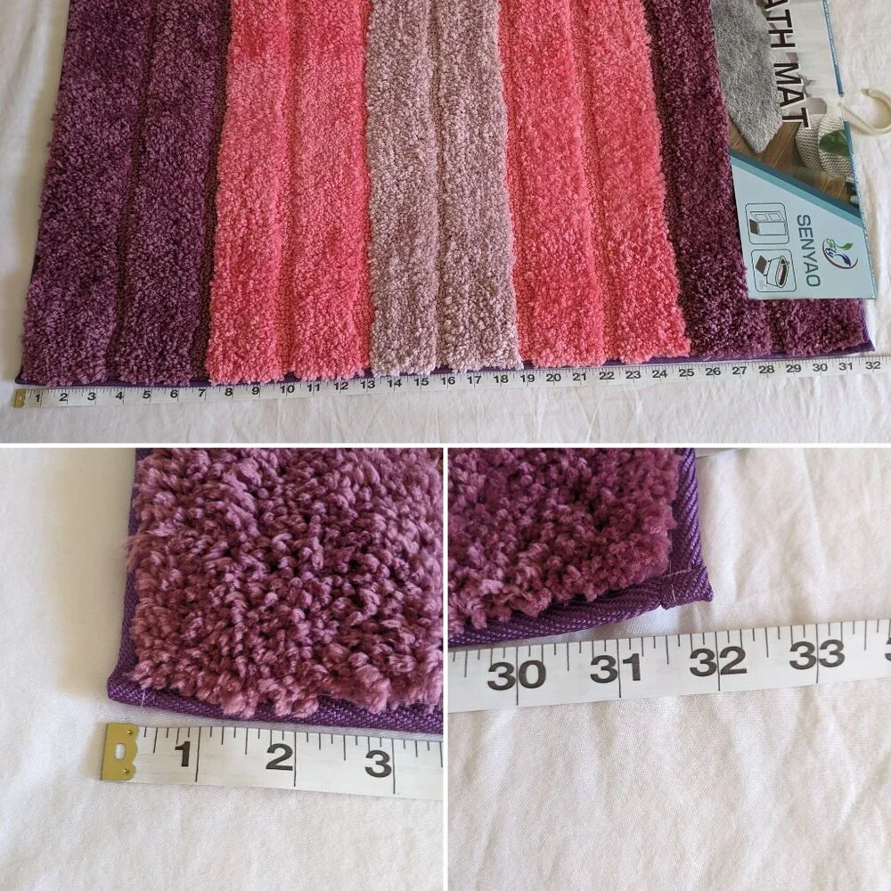 Pink Striped Bath Mat, Fluffy Pink Rug, Non-slip, 32x20in
